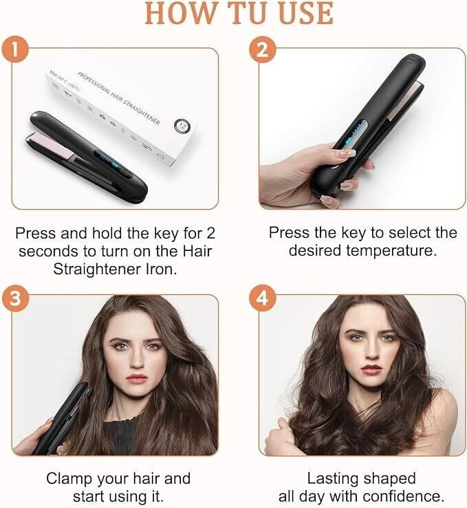 New Cordless Professional Ceramic Hair Straightener - Black - USB Rechargeable - Image 4