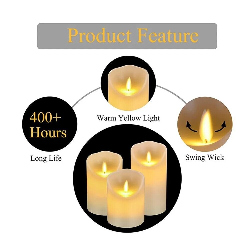 LOT OF 3 LED Flameless Candles Wax Battery Operated Candle Remote Control Timer - Image 4