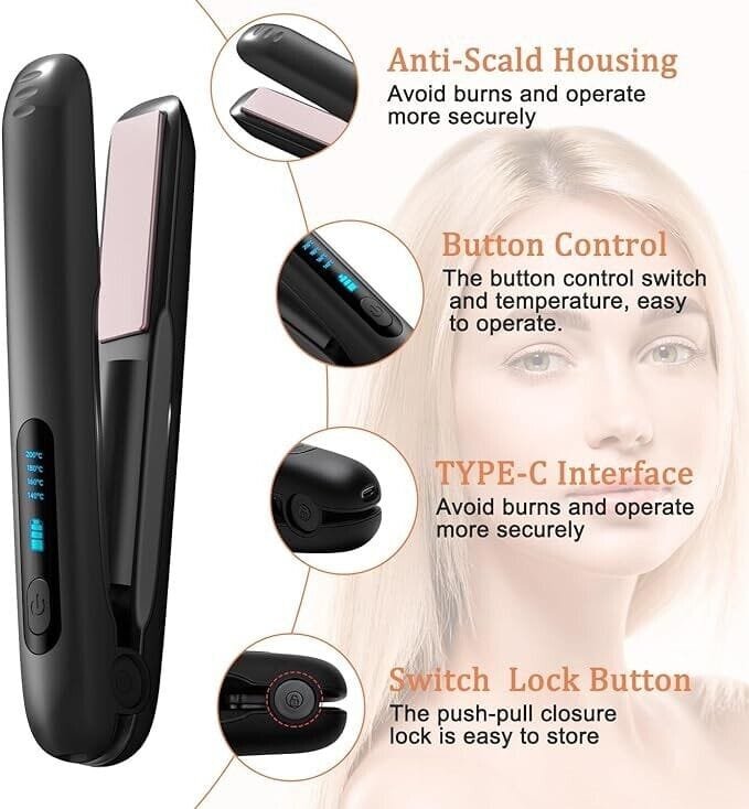 New Cordless Professional Ceramic Hair Straightener - Black - USB Rechargeable - Image 2
