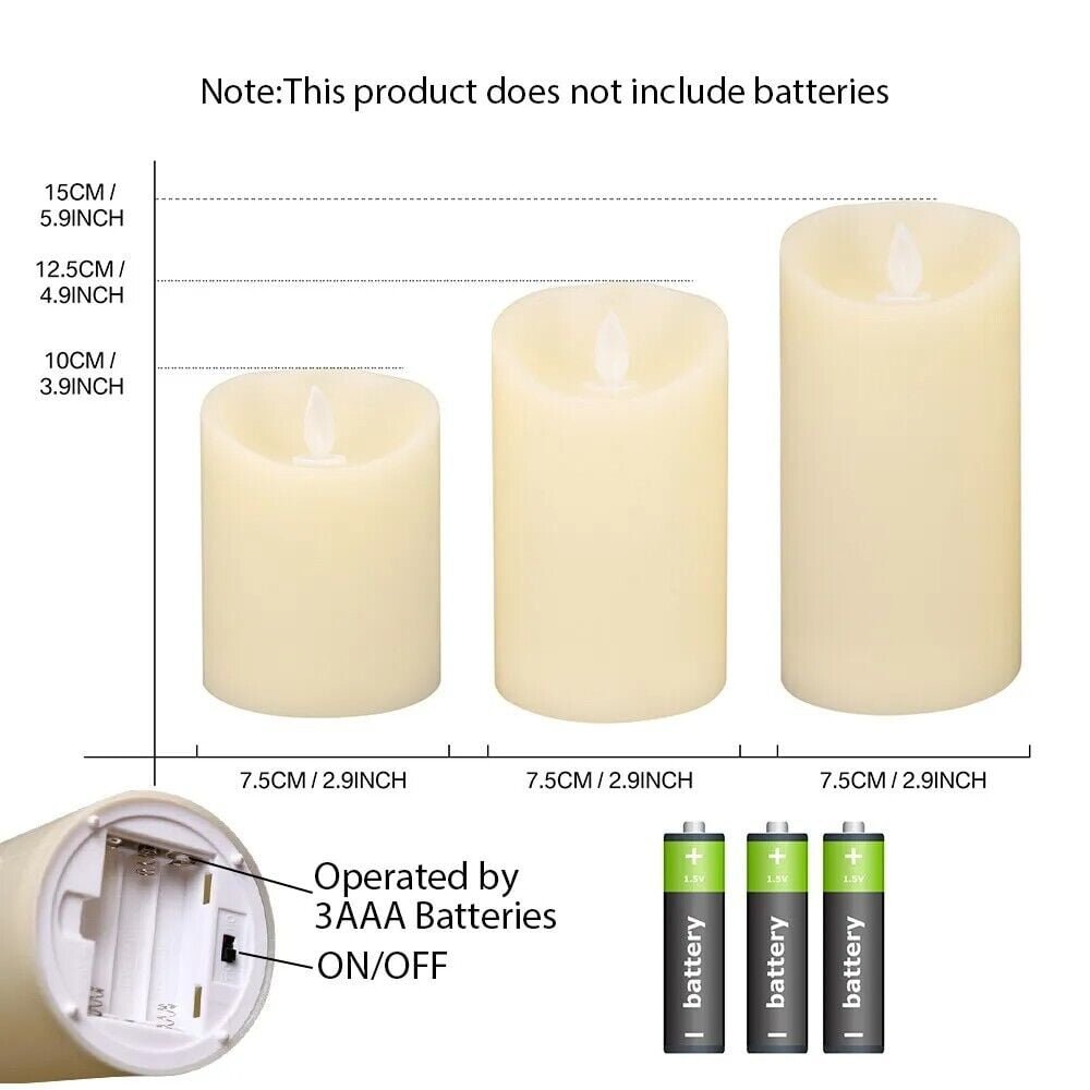 LOT OF 3 LED Flameless Candles Wax Battery Operated Candle Remote Control Timer - Image 2