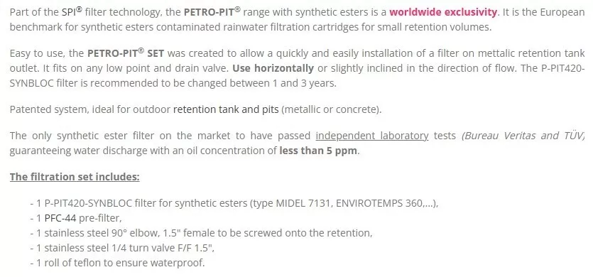 🔥SPI PETRO-PIT 420-SYNBLOC Synthetic Esters Filter for Retention Tank Drainage - Image 4