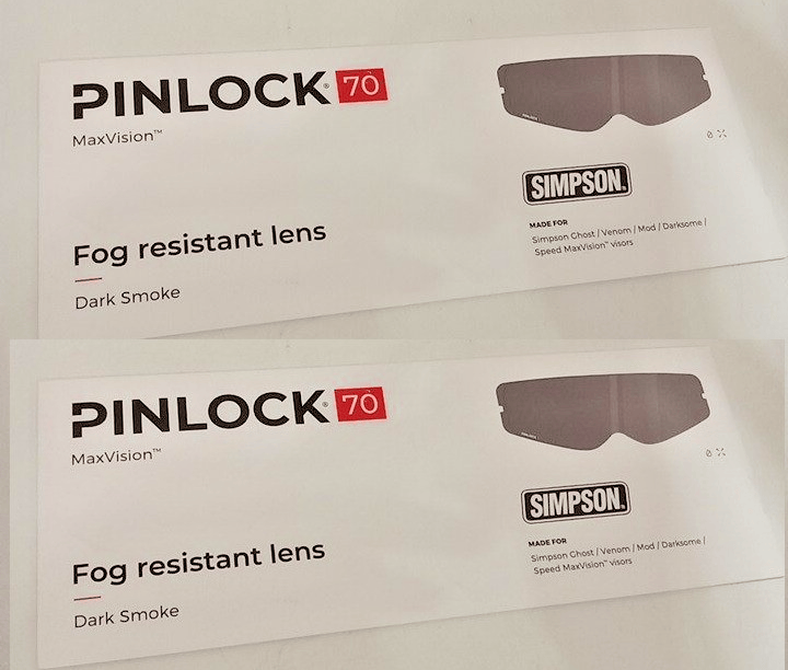 2x SIMPSON PINLOCK 70 Fog Resistant Visor Lens Dark Smoke DKS214 - Image 2