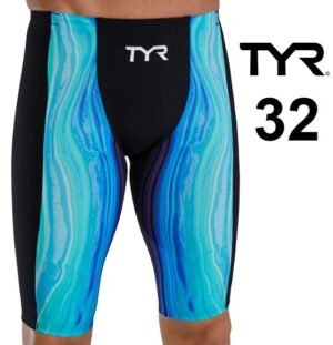TYR Men's Shockwave High-Waist Jammer Swimsuit Blue/Turquoise 32